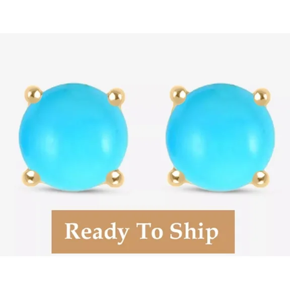 Jewel Studio Turquoise Earring Stud Round Shaped Earring Solid Sterling silver Birthday Gifts