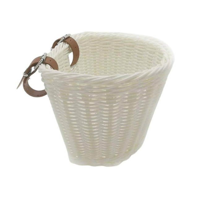 Almencla Wicker Kids Bike Basket Basket Adjustable Handwoven Waterproof Handlebar Basket white