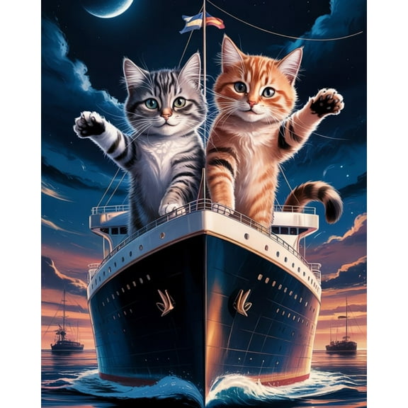 Paint by Number for Adult Kit, Cat Titanic, DIY Acrylic Paint by Numbers for Adults Beginner Oil Painting by Number on Canvas for Home Wall Decor 16x20inch-