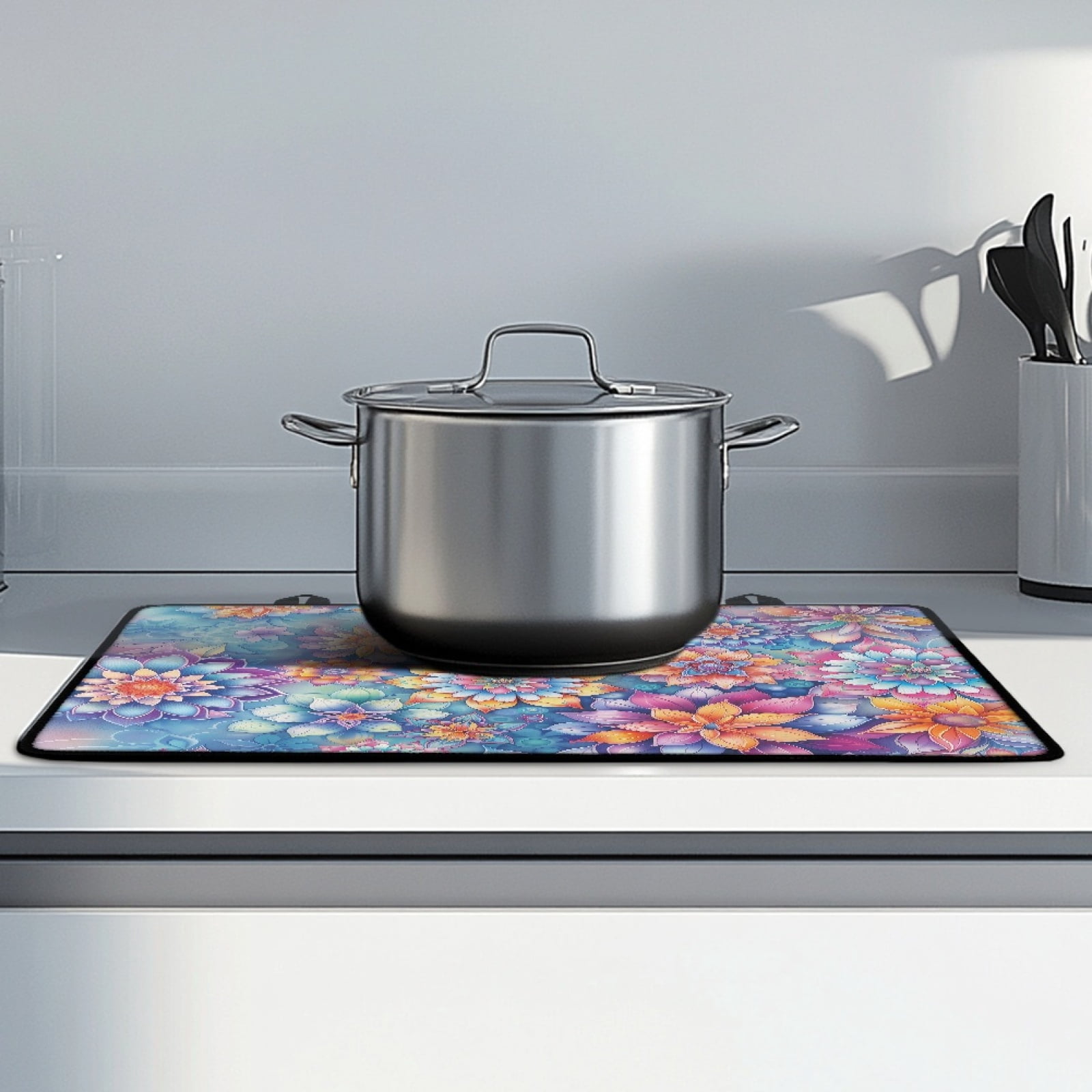 Renewold Stove Cover for Electric Glass Top Stove, Induction Electric Stove Top Protector Oil-proof Heat Resistant Washer Dryer Top Cover, 29'' x 21'', Bohemian Flower Blue