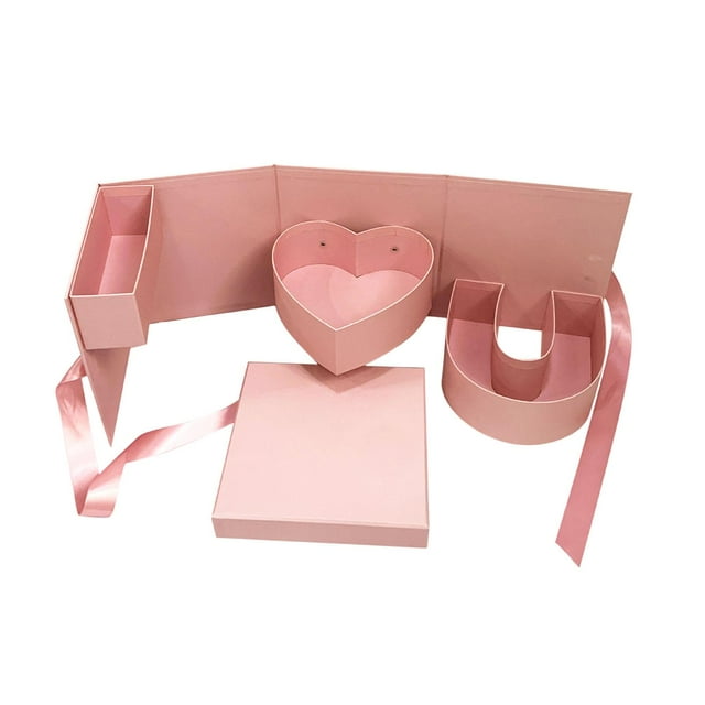 Tnarru Empty Flower Gift Box Chocolate Sweet Container Flower Arrangement Fashion Floral Packaging Fillable Gift Box for Valentines Pink