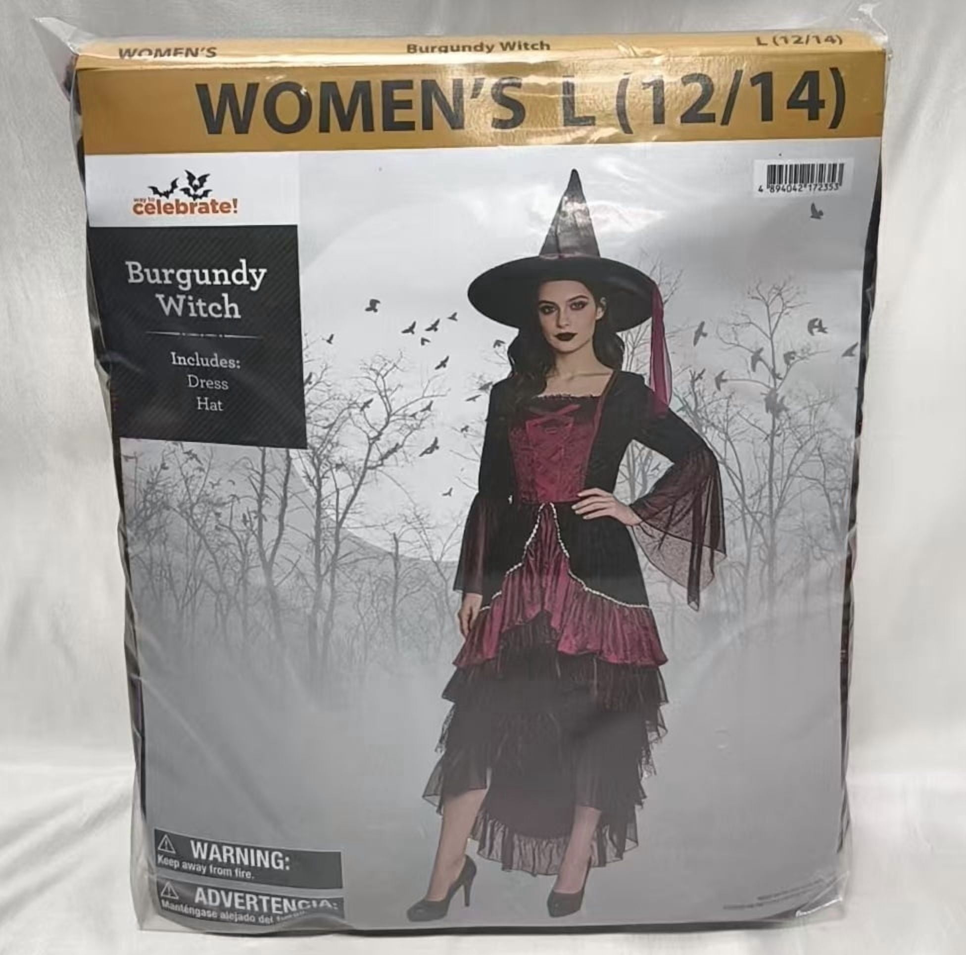 Burgundy Witch, Halloween Costume for Adults, Women's Size L (12/14), by Way to Celebrate