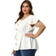 thumbnail image 4 of Women's Plus Size Blouse Round Neck Button Decor Drawstring Elastic Back Bell Sleeve Summer Tops White 2X, 4 of 7