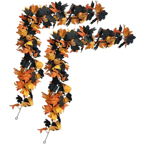 2pcs Halloween Garland Gothic Pumpkin Vine Spider Garland, Autumn Maple Leaf Vine Garland Halloween Decoration for Home Fireplace Door Table