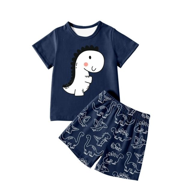 Kid Boy Outfit Set Summer Outfits Pullover Dinosaur Shirt Short Set Infant Boys Outfits 7-8 Years