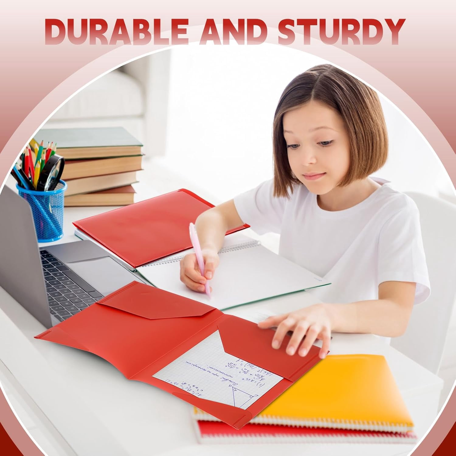100 Pack Red Plastic Folders Heavy Duty with  Pockets for School Office
