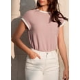 thumbnail image 3 of SHEWIN Women's T Shirts Ribbed Knit Tee Blouses Short Sleeve Crewneck Color Block Textured Trendy Summer Tops, 3 of 8