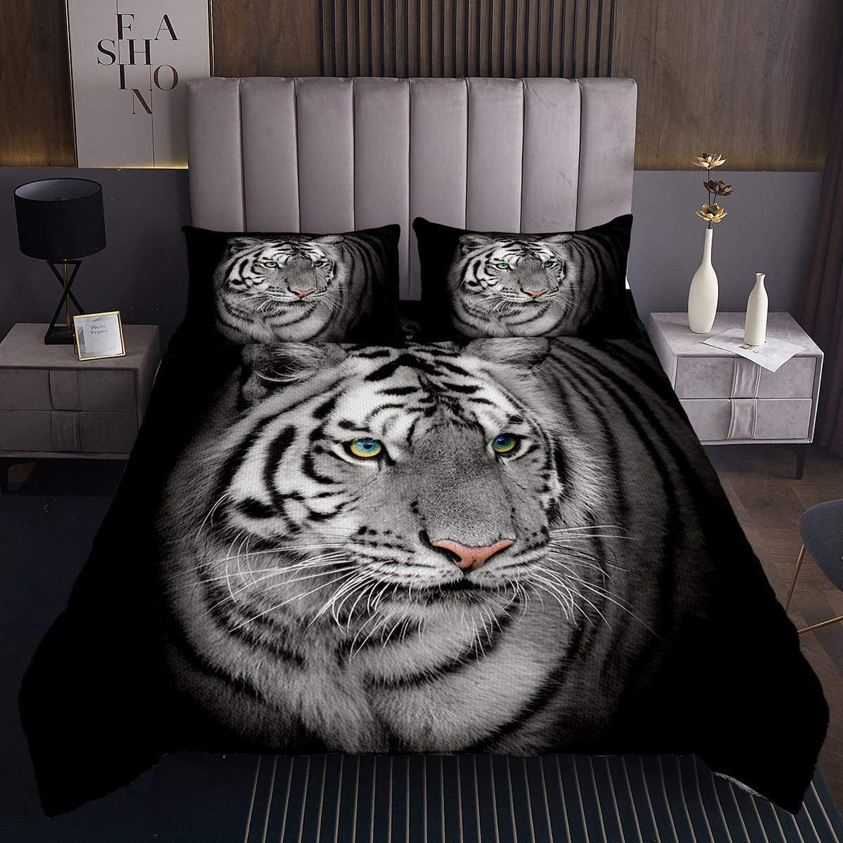 Women Tiger Bedspread for Girls Boys Teens Black White Wild Animal Quilted  Coverlet Decorative Wildlife Style Coverlet Set Safari Cat Print Quilted  Queen Size 3Pcs Bedding Collection | Walmart Canada