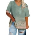 thumbnail image 2 of Summer Plus Size Tops For Women Causal Loose Short Sleeve V-Neck Floral Printed Pullover Blouse T-Shirt Oversized Women Shirts Under $10 Orange XXL, 2 of 4