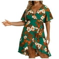 thumbnail image 2 of DailyTrove Women's Floral Print Fit & Flare Dress, Short Sleeve, Casual Beach & Festival Wear, Lightweight Rayon Blend, Ruffled Hem, 2 of 6