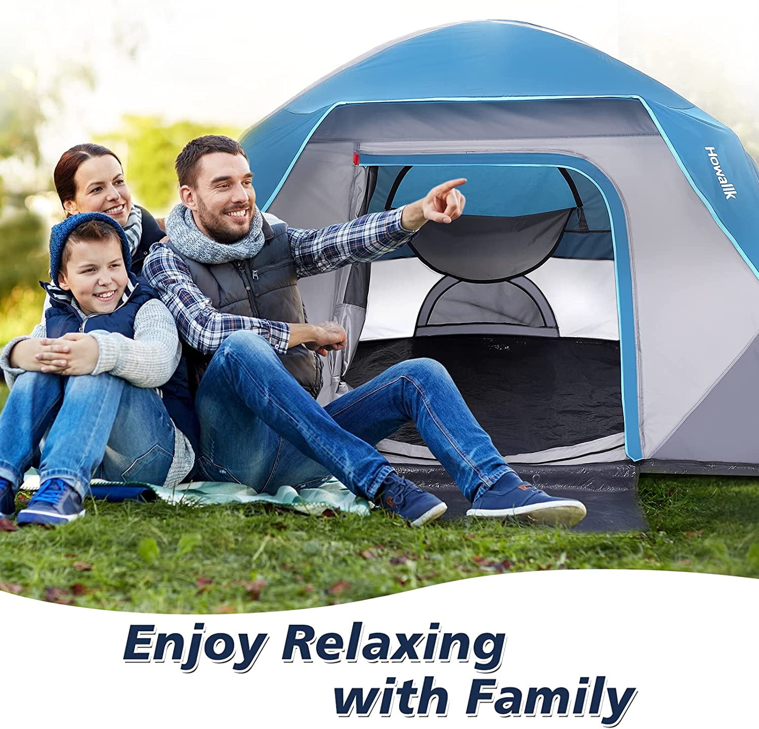Lumiparty 4-6 Person Tent for Camping, Family Tent with Carry Bag, Easy Set up Instant Tents for Hiking Backpacking Traveling Outdoor, Gray & Blue