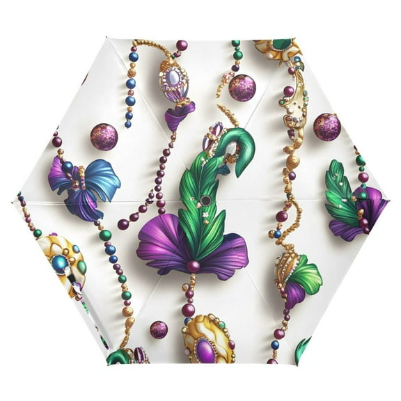 ALAZA 3d Mardi Gras Pattern UPF 50  Compact Folding Umbrella for Rain Travel Umbrella Packable