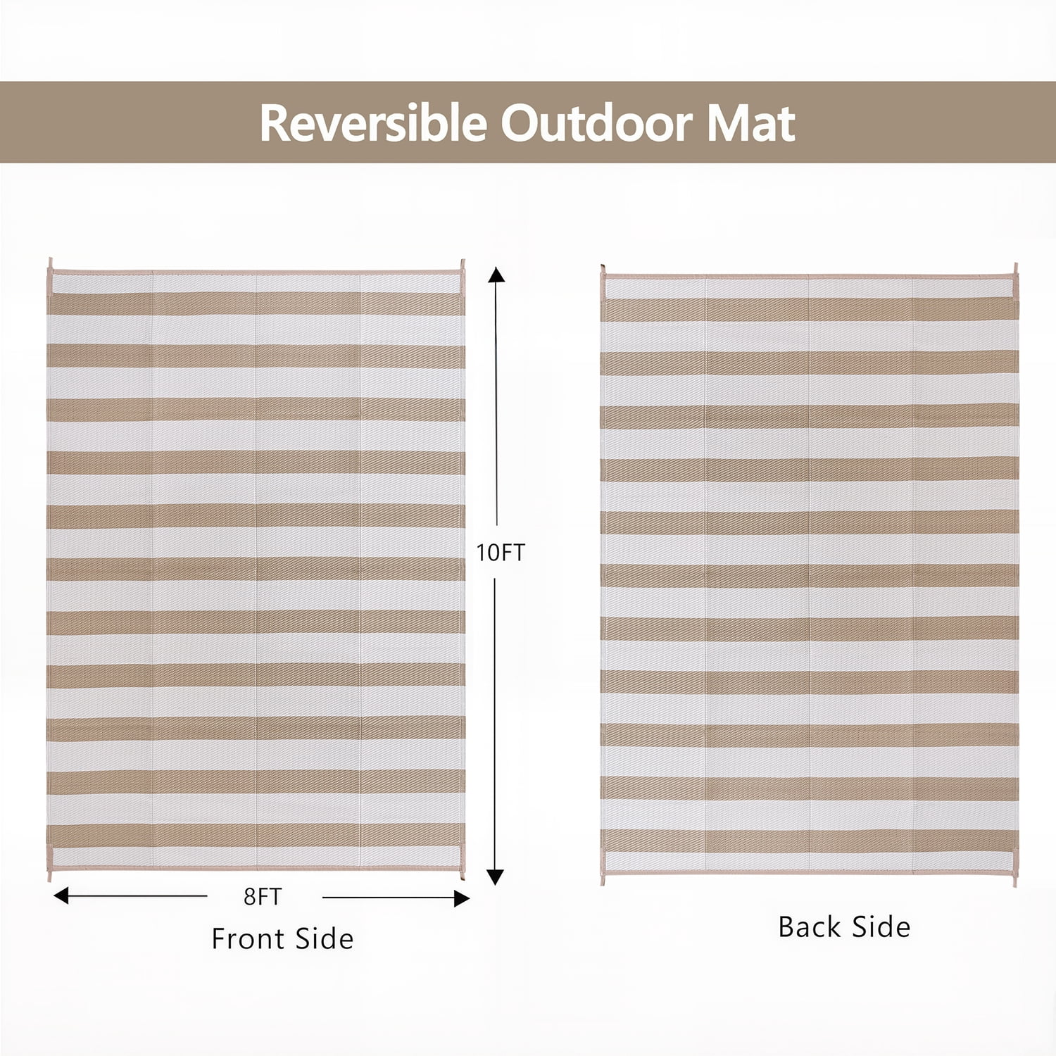 BERTHMEER Outdoor Rugs 8'x10' on Sale Clearance Waterproof Reversible Patio Rugs Geometric Stripes Large Lightweight Plastic Straw Carpets for RV Camping Deck Balcony Beach Picnic,Beige White