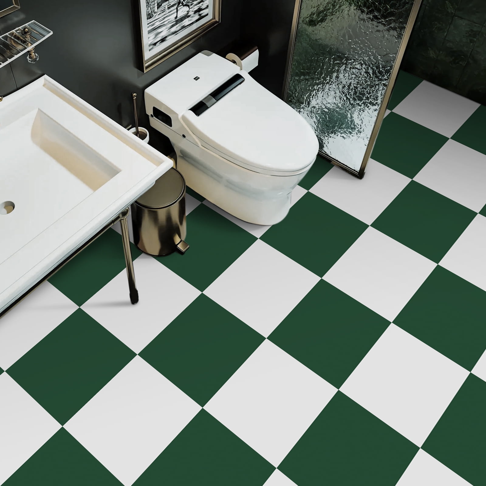 Abyssaly 12" x 12" (20Pcs) Peel and Stick Floor Tile Vinyl Flooring Checkered Floor Tile Suit for Bathroom and Kitchen (Green and White)