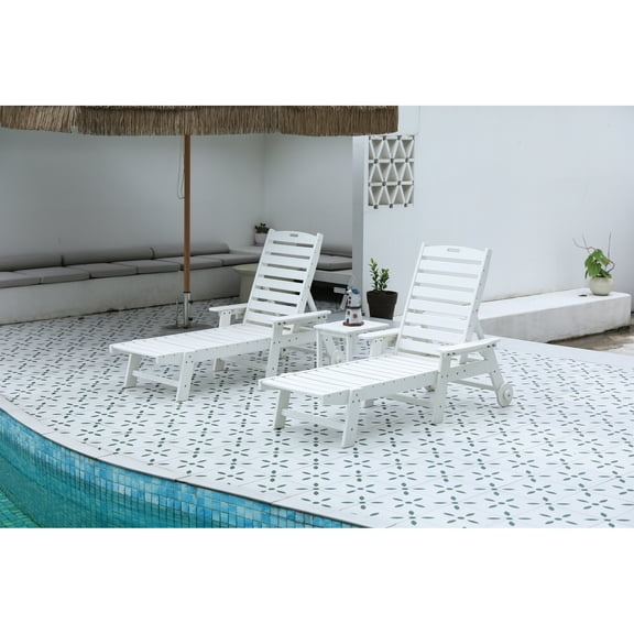 Oversized Lounge Chair , White, With Wheels & 5 Positions Cup Holder Adjustable Angles