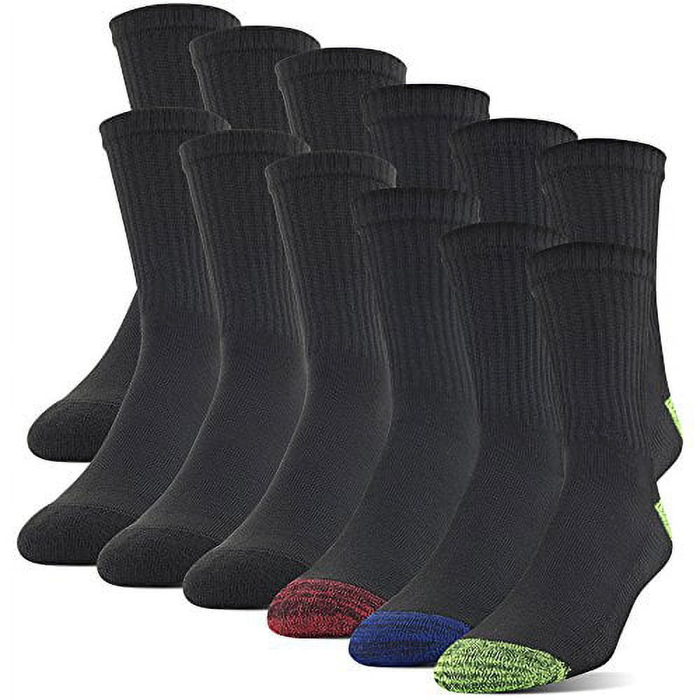 Gildan Men's Adult Half Cushion Terry Foot Bed Mid-Crew Casual Socks, OS One Size 12-Pack