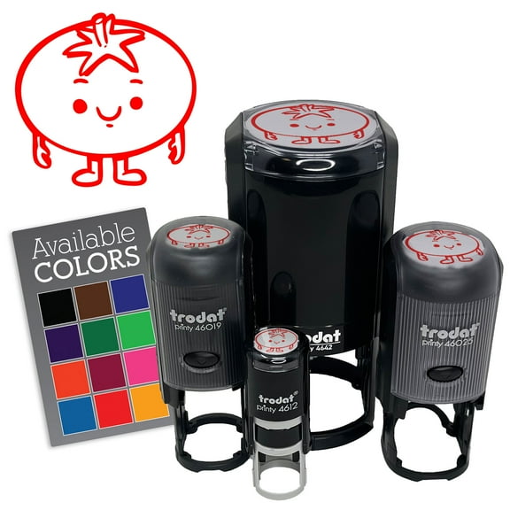Cute Cartoon Tomato Fruit Friend Self-Inking Rubber Stamp for Stamping Ink Stamper Crafting Planners - 1/2 Inch Mini - Black Ink