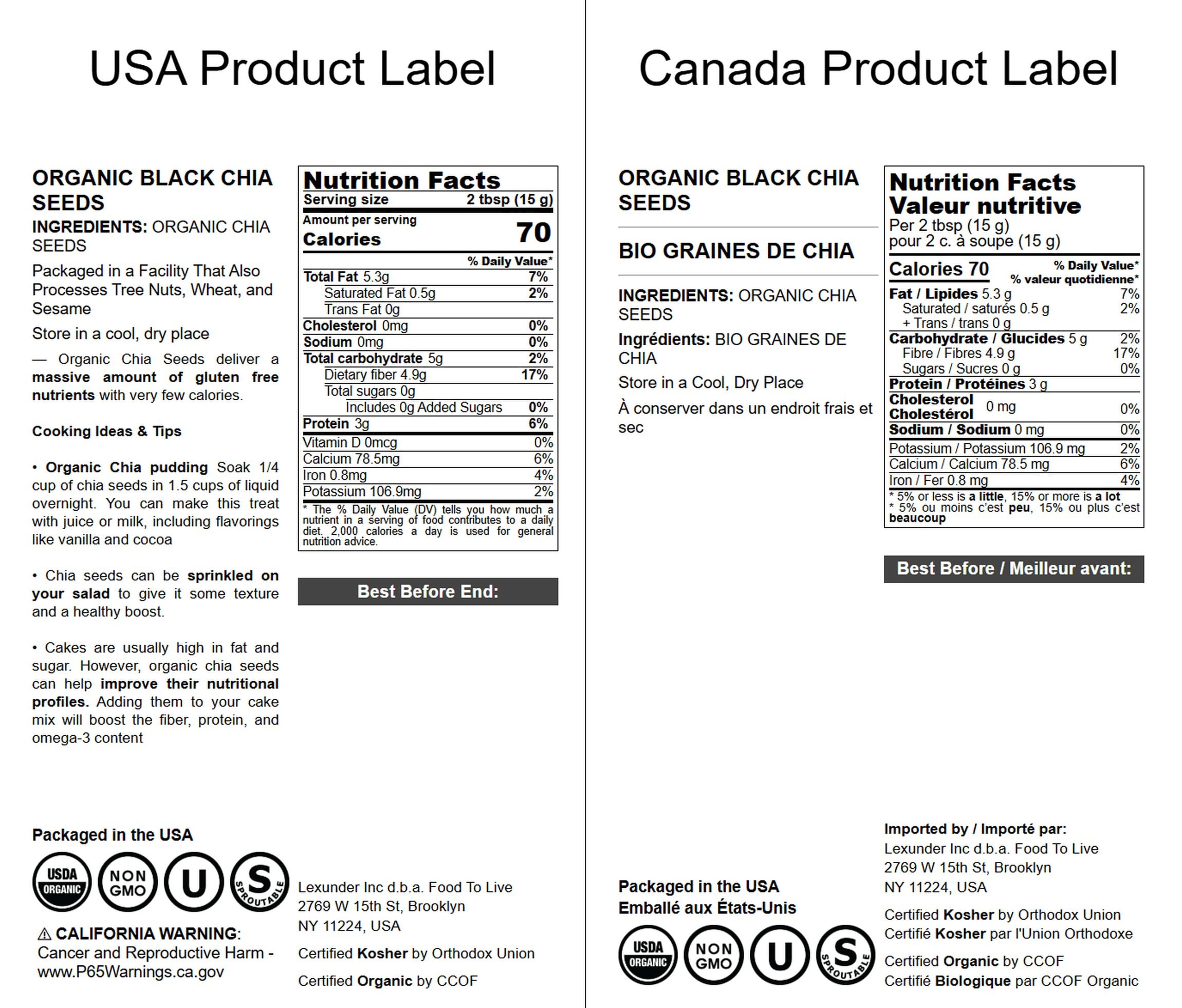 Organic Black Chia Seeds, 20 Pounds — Non-GMO, Sproutable, Kosher, Raw, Vegan — by Food to Live