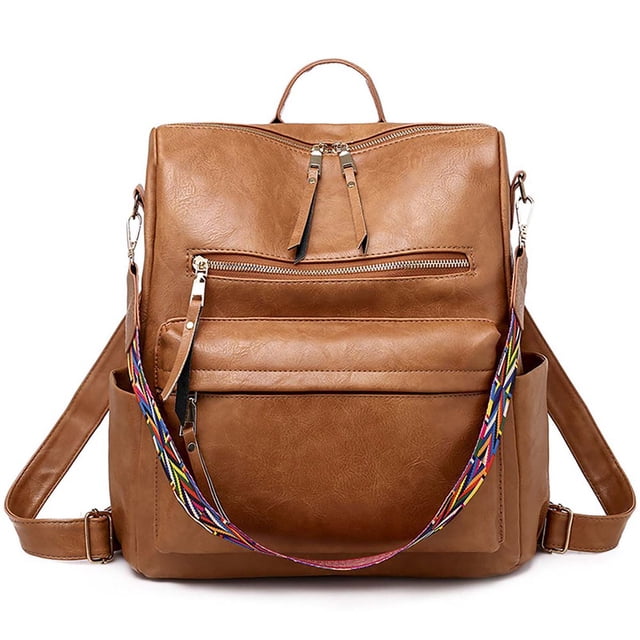 Sac à Dos pour Femmes Mode Cuir Designer Sac de Voyage Grand Sac à Main Épaule Marron