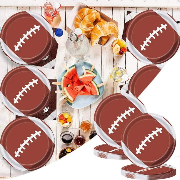 Platos de Papel Desechables de 18 Cm para Fiestas Navideñas | Diseño de Rugby En Color Café | Paquete de 50 Platos Resistentes y a Prueba de Fugas