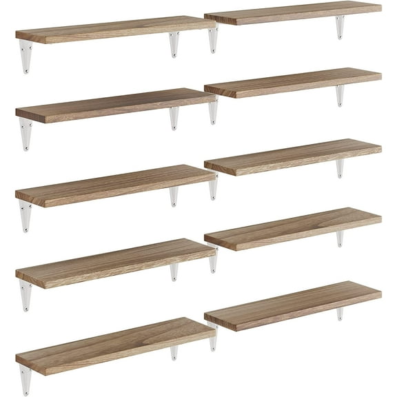 Wallniture Arras 17"x4.5" Wall Bookshelves Floating Shelves for Wall Storage, Living Room, Kitchen Organizer, Office, Burnt Finish White Bracket Set of 10