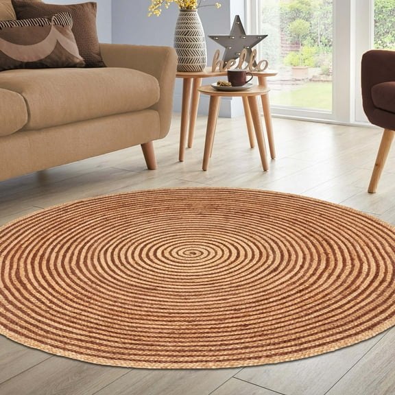 Chesterfield Farmhouse Hand Woven Reversible Braided Jute Area Rug, Natural and Dyed, 6' Round, Coffee
