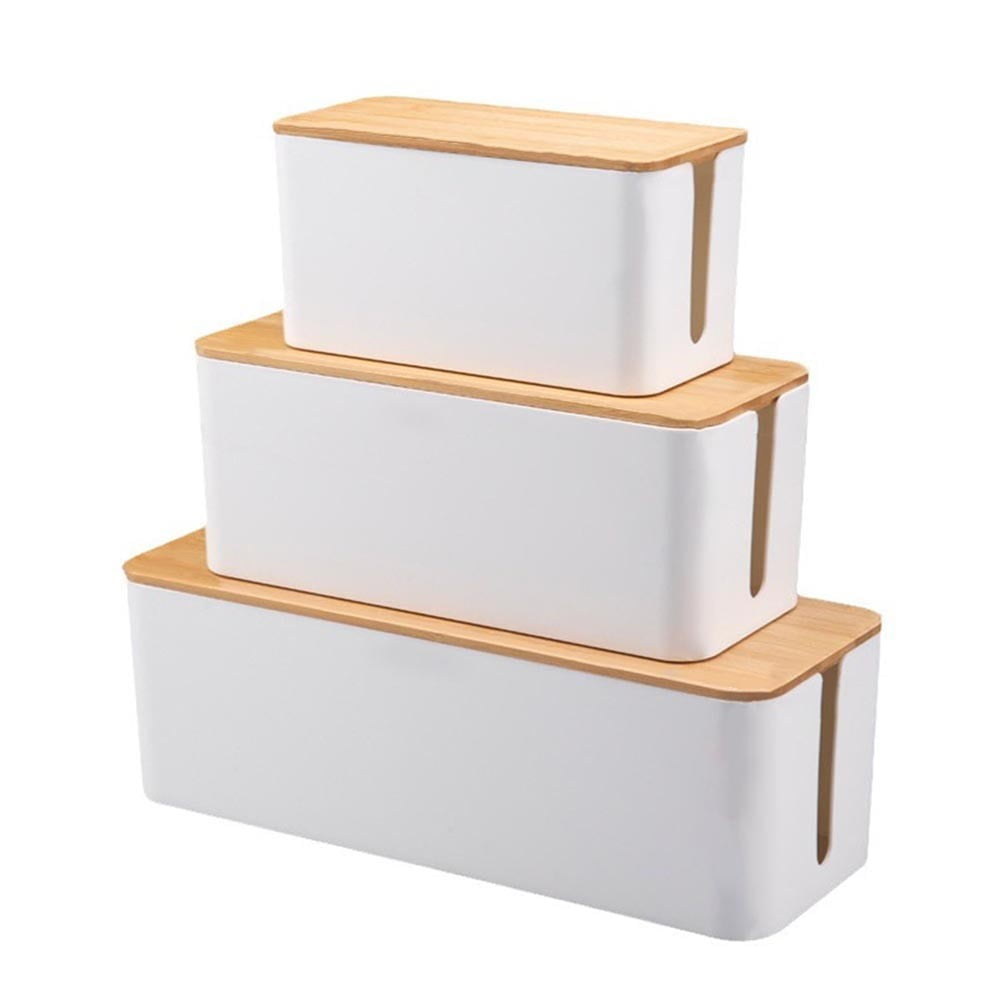 Cable Boxes,Large Cable Organiser Box with Wooden Lid for Cables Management Box