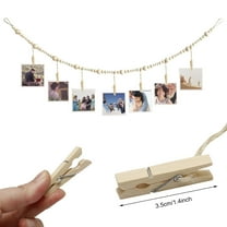 Rustic Wooden Beaded Garland - Boho Farmhouse Decor, 4Ft Hanging Photo Display for Classroom & Dormitory, Natural Brown