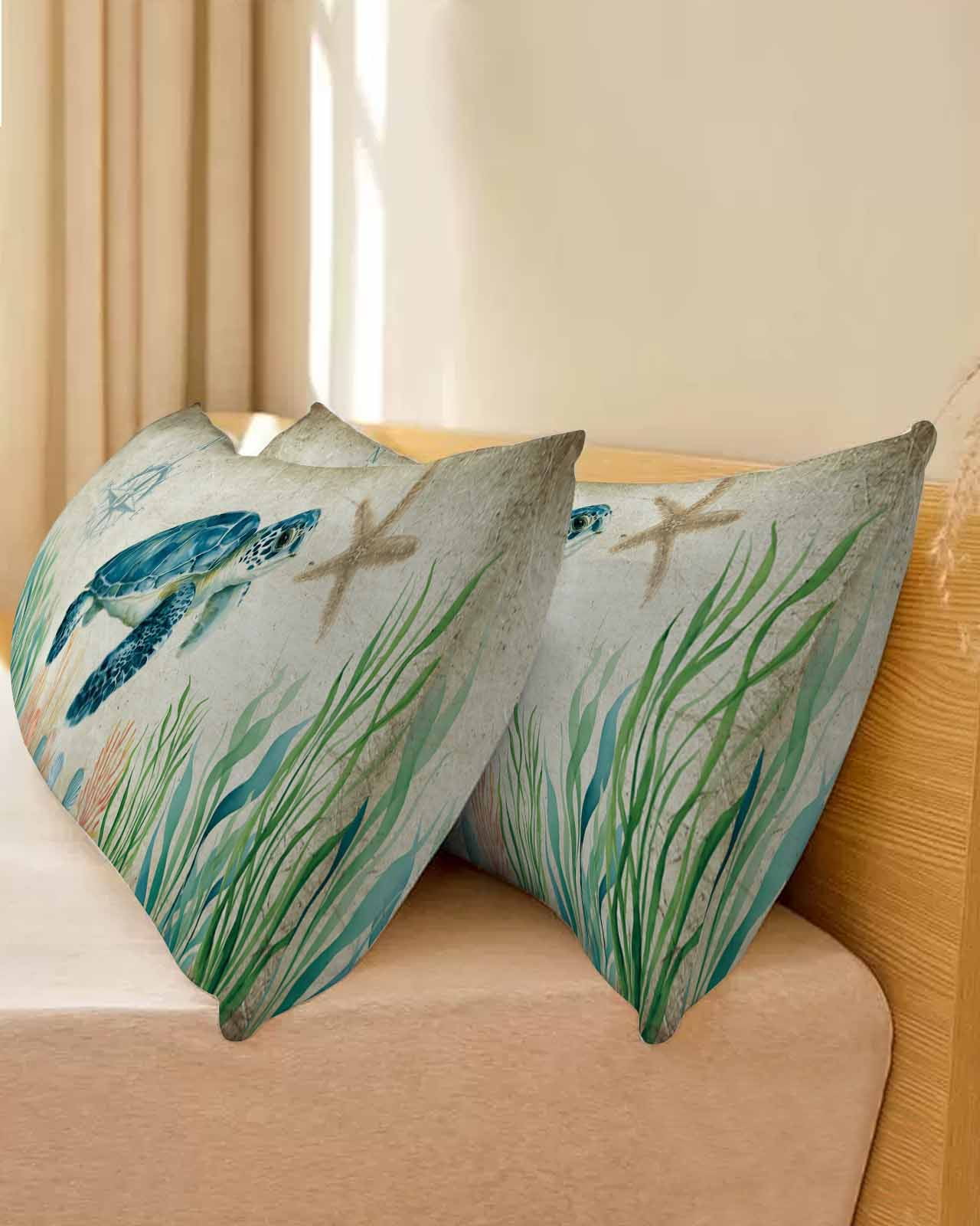 Ocean Turtle Body Pillow Cover 20 x 54 Inch Decorative Pillow Cover Coast Starfish Compass Coral Green Seagrass Lumbar Pillowcase Seasonal Rectangle Cushion Case for Couch Sofa Bed Living Room