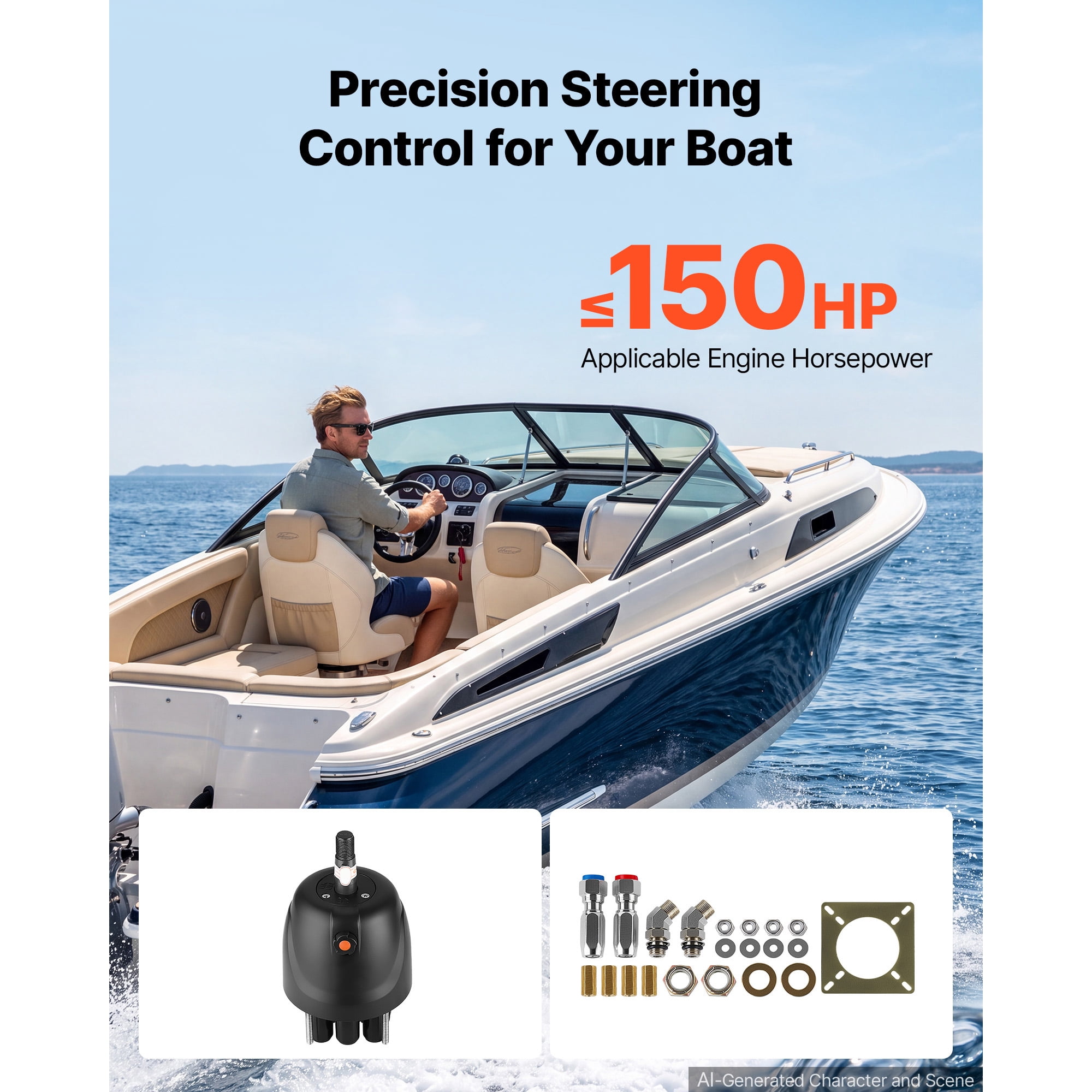 KFFKFF Hydraulic Steering Helm Pump for Boats, Marine Steering System with 150 HP Capacity, 2.5 MPa Max Pressure, Durable Aluminum Alloy Housing, Built-in Lock Valve, and Replaceable Shaft Seal