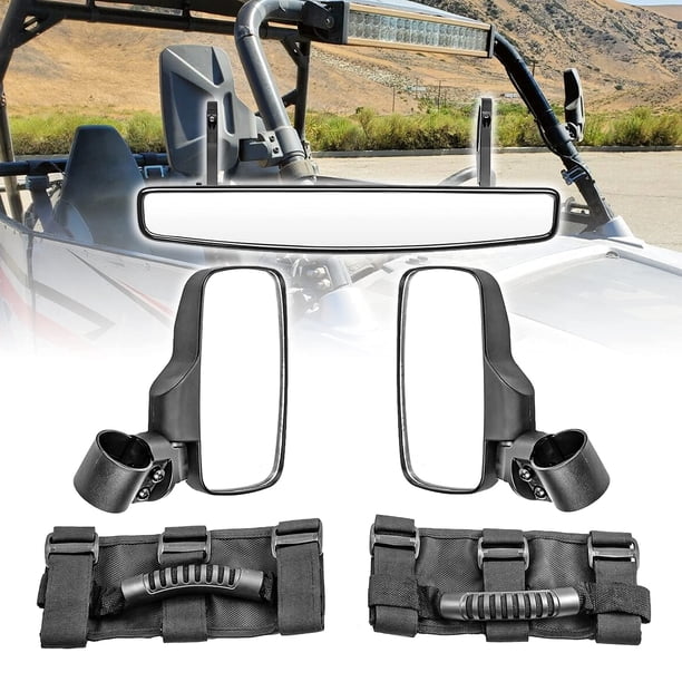 Wsays Espejo retrovisor central de 15 pulgadas de ancho para barra antivuelco de 2 pulgadas y espejos retrovisores laterales derecho e izquierdo UTV con abrazadera ajustable de 1.5 a 2 pulgadas y mang