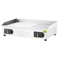 Commercial Electric Griddle, 2800W Countertop Half-Flat Top Grill, 122℉-572℉ Adjustable Temp, 28.74x15.75x0.39in Stainless Steel Griddle Grill with 2 Shovels and 2 Brushes for Home or Restaurant