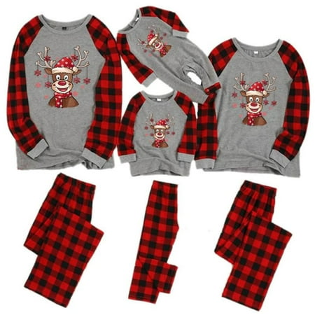 

Michellecmm Matching Family Pajamas Sets Christmas PJ s Sleepwear Printed Top with Plaid Bottom for Adult Kids Baby