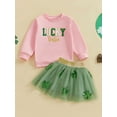 thumbnail image 4 of Toddler Baby Girl St.Patrick's Day Outfit Letter Embroidery Long Sleeve Sweatshirt Sequined Clover Mesh Tulle Skirt 2Pcs Clothes Set, 4 of 8