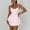 Pink, variant on Women Sexy Backless Short Romper Satin Dress Cowl Neck Tie Ruffle Layer Spaghetti Strap Jumpsuit Mini Dress