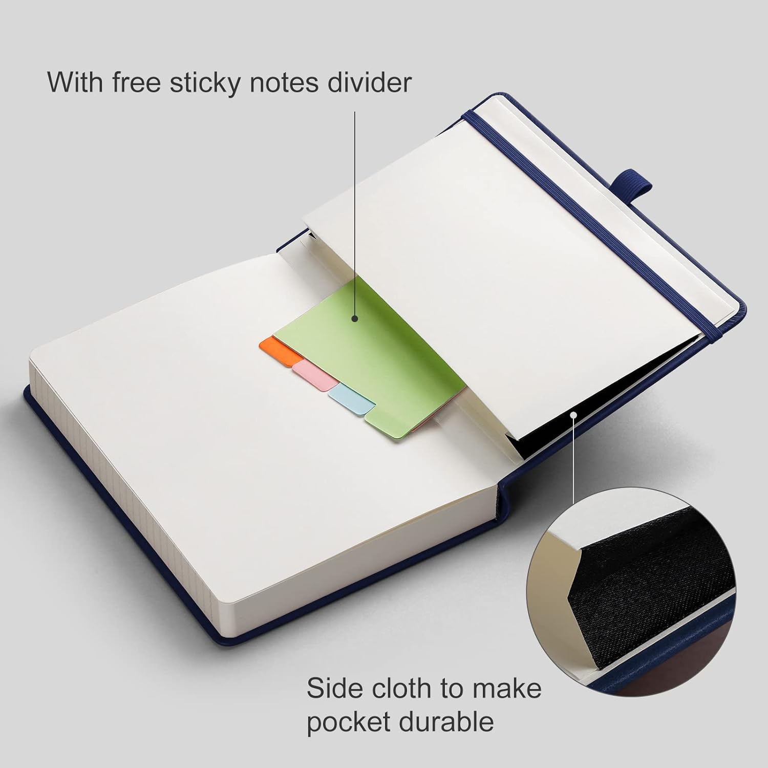 Thick Journal Lined Notebook - 320 Numbered Pages A5 College Ruled Notebook for Writing, 100gsm Lined Paper, Leather Hardcover, for Women Men Work Office School, 5.75'' X 8.38''-Dark Blue