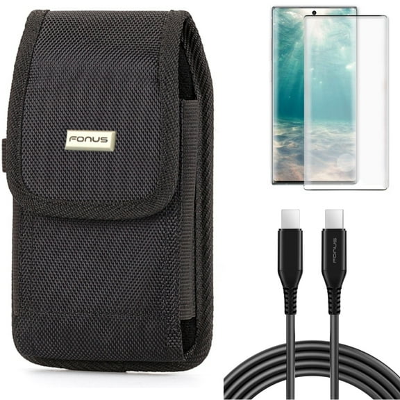 Screen Protector & 6ft Long USB-C Cable & Case Belt Clip for Samsung Galaxy Note 20 (6.7") - Combo with Tempered Glass (Fingerprint Unlock) & PD Fast Charger Cord Power & Rugged Holster