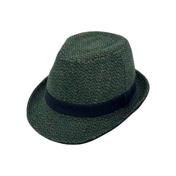 WITHMOONS Wool Herringbone Check Fedora Hat Classy Manhattan Trilby For Men Women LD61571 (Green)