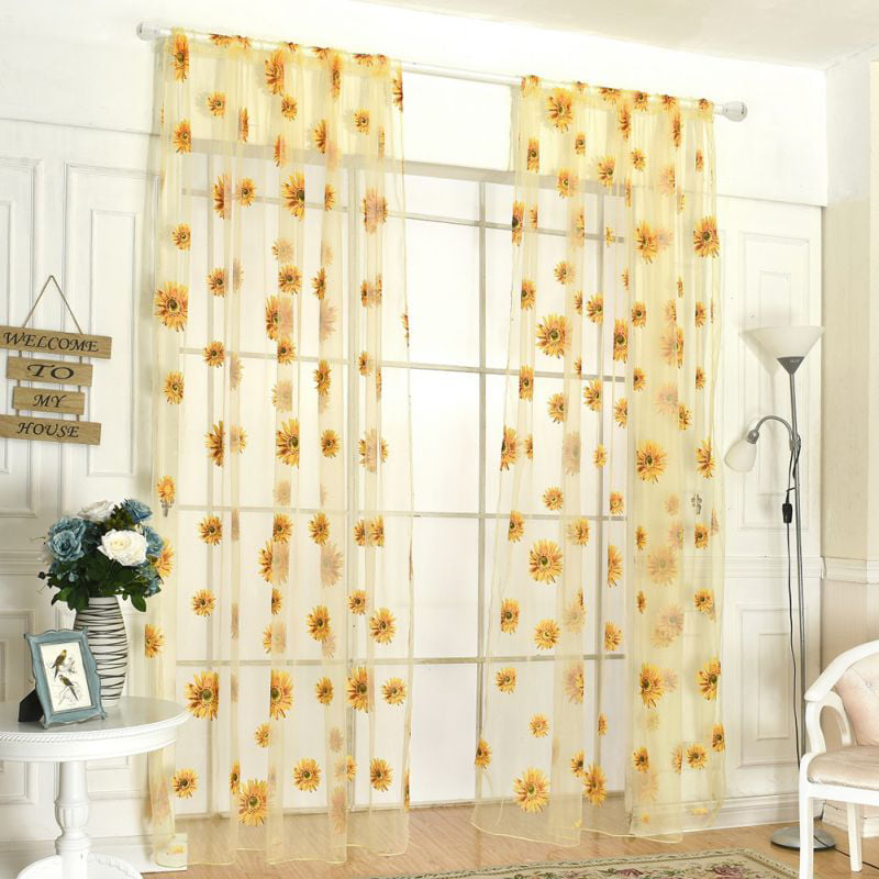 Sunflower Print Window Door Curtain Tulle Voile Curtains for Living Room Bedroom 