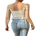thumbnail image 4 of Camisole Courte en Velours à Bretelles Spaghetti Y2K Sans Manches Col en V Ajustée Adorable Mode Urbaine Noir S, 4 of 8