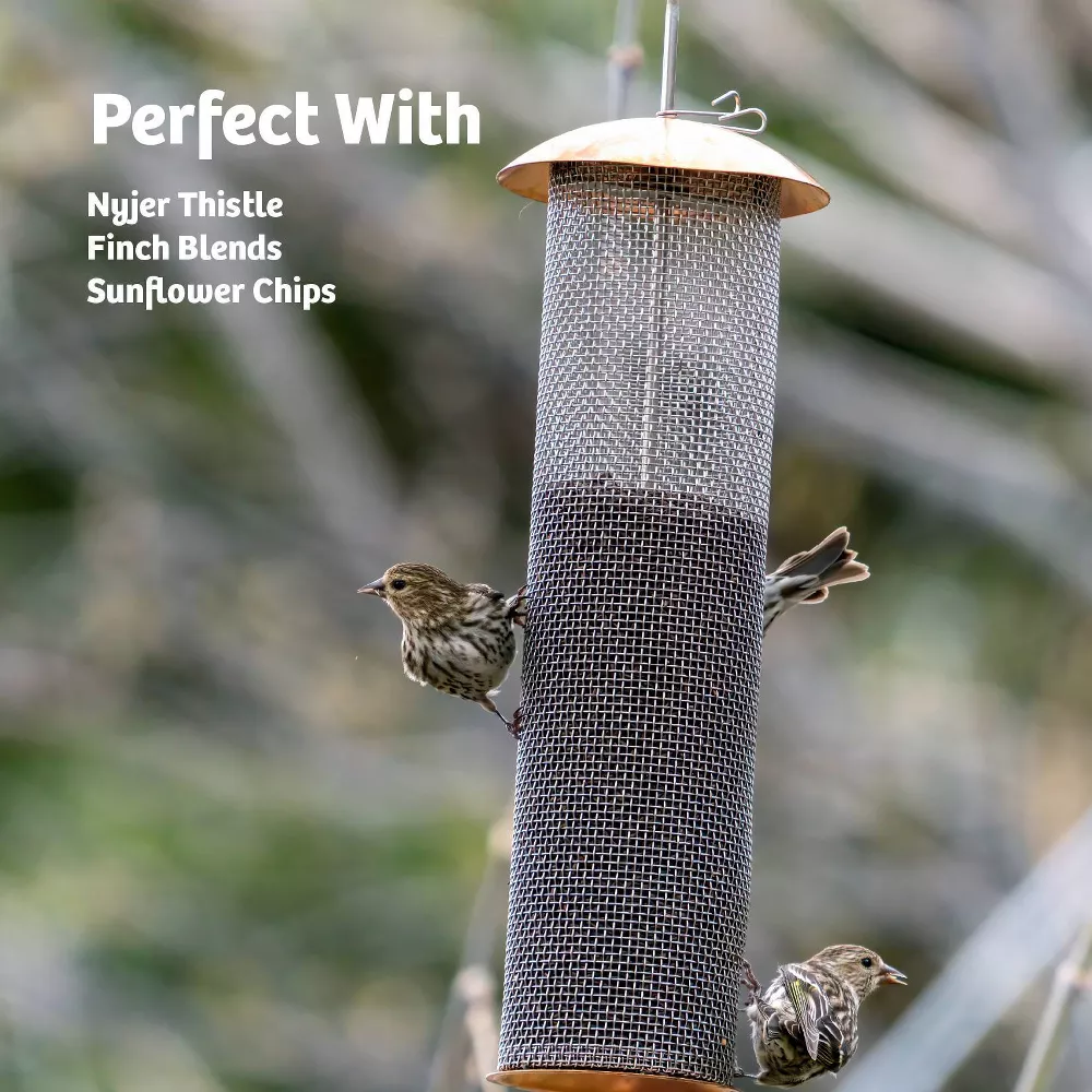 Modern Farmhouse Copper Mesh Bird Tuber Feeder for Finches