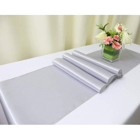 

Satin Table Runner for Wedding Banquet Decoration Pack of 1 4 12 (Silver 4)