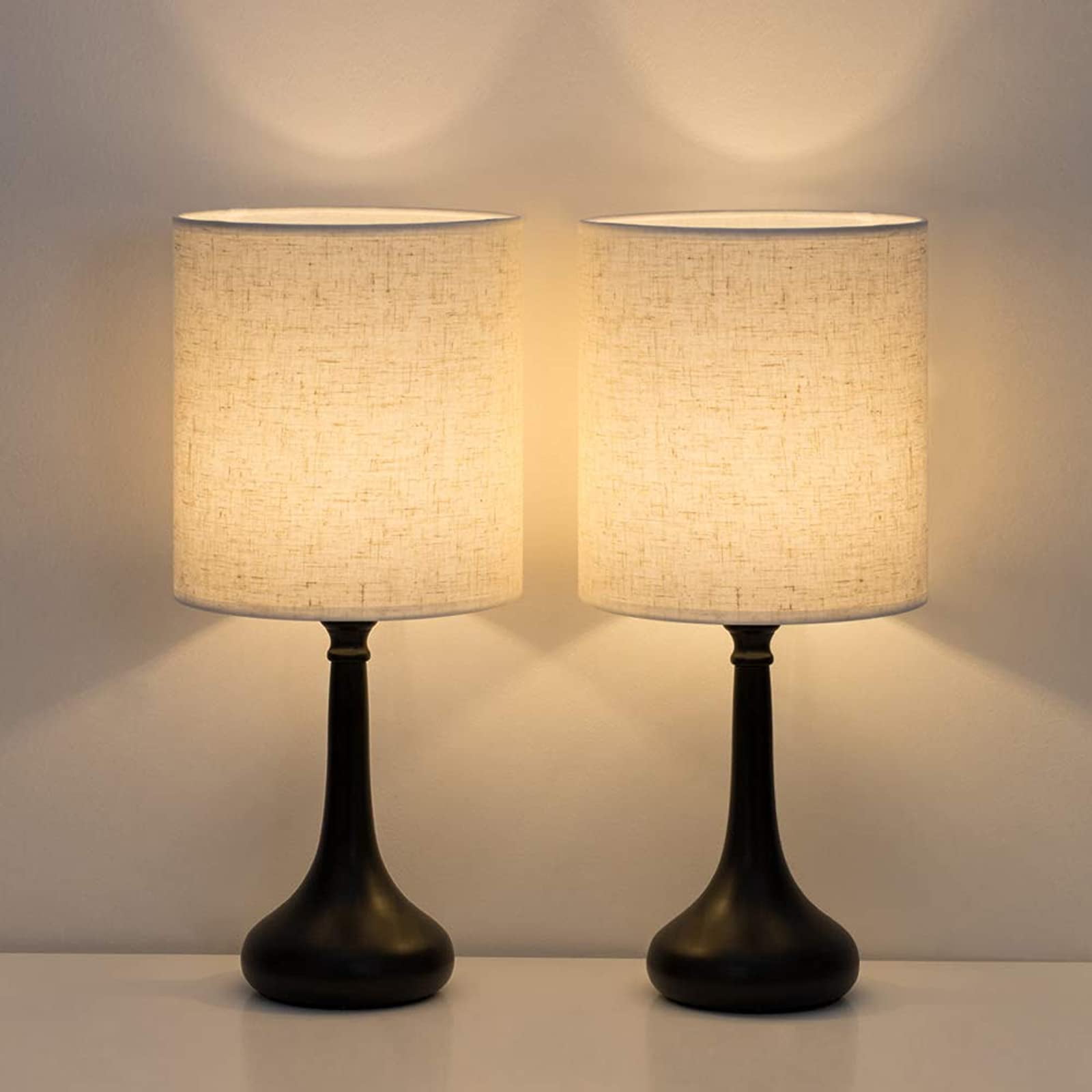 HAITRAL Bedside Table Lamps Set of 2 - Modern Nightstand Lamps, Simple