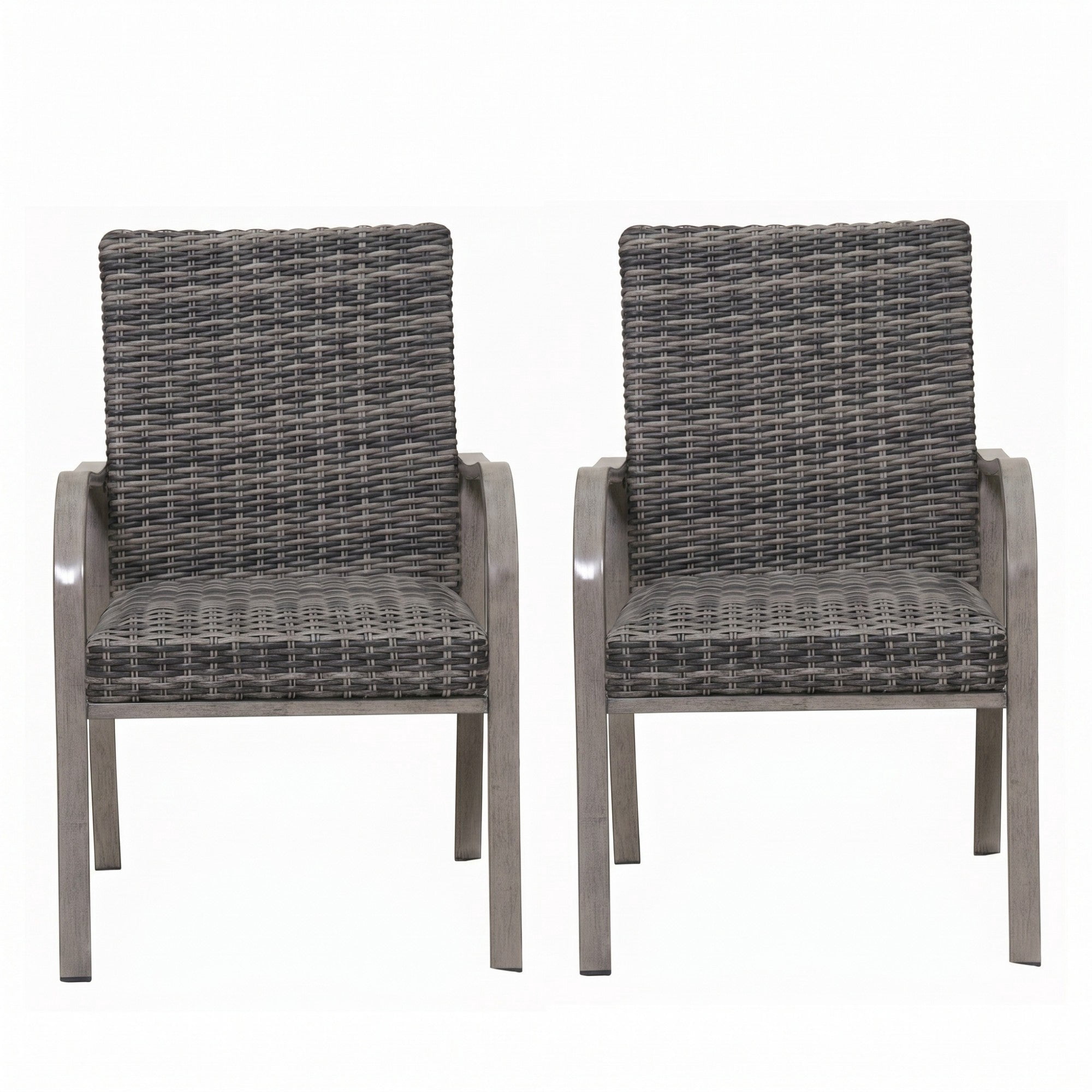 Sailvan Outdoor Dining Chairs, 2PC All-Weather Wicker/Metal Frame with Water Washed Cotton Seat