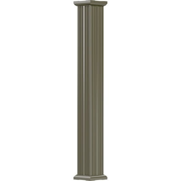 6" x 8' Endura-Aluminum Column, Square Shaft (Load-Bearing 23,000 lbs), Non-Tapered, Fluted, Clay Finish w/ Capital & Base