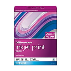 24 Lb Inkjet - Office Depot Inkjet Print Paper, 8 1/2in. x 11in., 24 Lb, 30% Recycled, Ream Of 500 Sheets, 0
