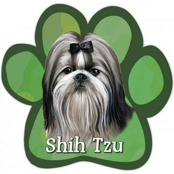 Black and White Shih Tzu Paw Print Magnet