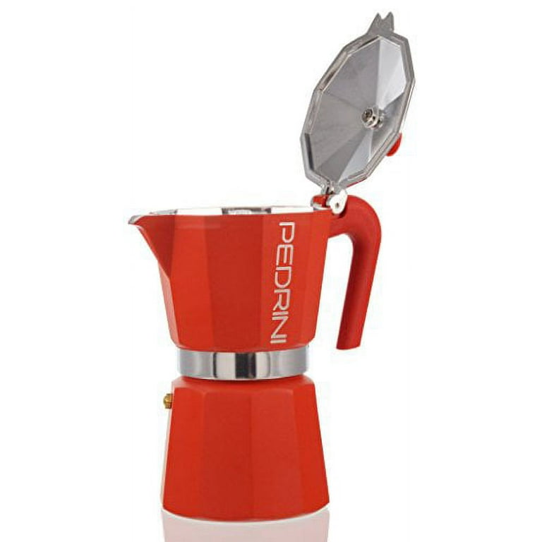 Pedrini Italy Polished Aluminium Stovetop Espresso Maker - Red