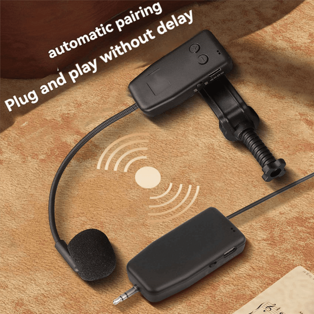 2X Violin Wireless Microphone Musical Instrument Microphone Stage Performance Audio Receiver and Transmitter Long Clip,Black
