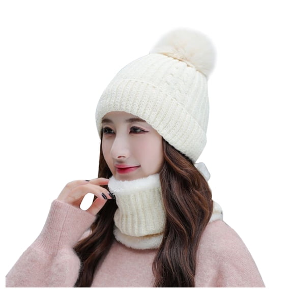 Wuphunn Womens Winter Ribbed Beanie Cuff Beanie Hat Ski Cuff Cap with Pom Beanie Skull Cap Ribbed Crossed Cable Knit Toboggan Hats fall hats for women B White One Size